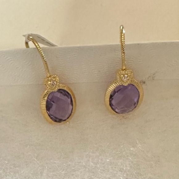 Judith Ripka La Petite purple crystal gold hook earrings - Picture 2 of 6